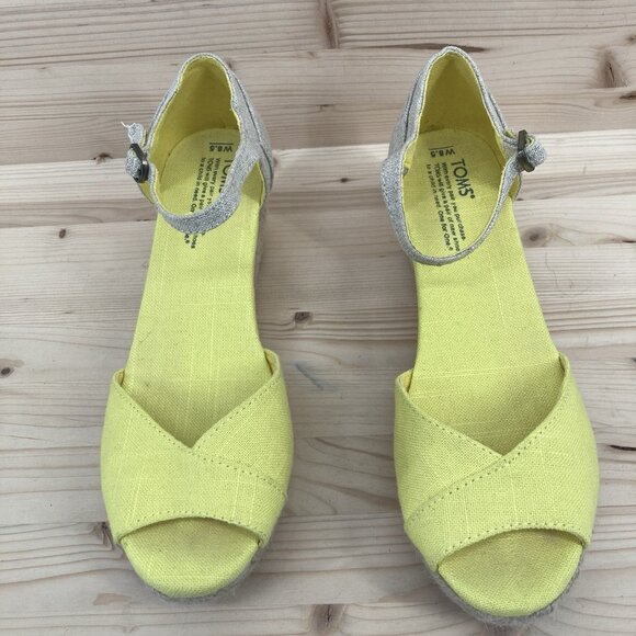 Toms Womens Wedge Sandals Sz 8.5 Yellow Espadrilles Open Toe Platform Vacation - Picture 4 of 12
